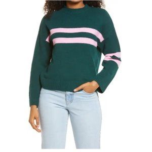 NWT Chenille BP Green Pink Varsity Stripe Sweater